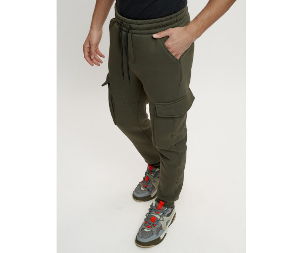 Брюки джоггеры с начесом мужские зимние цвета хаки 1095Kh