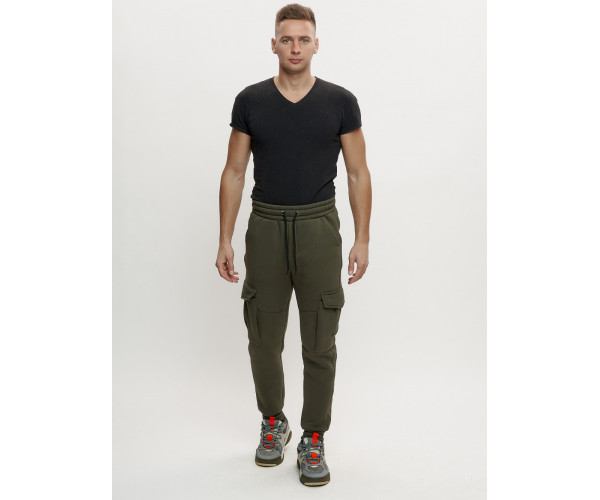 Брюки джоггеры с начесом мужские зимние цвета хаки 1095Kh