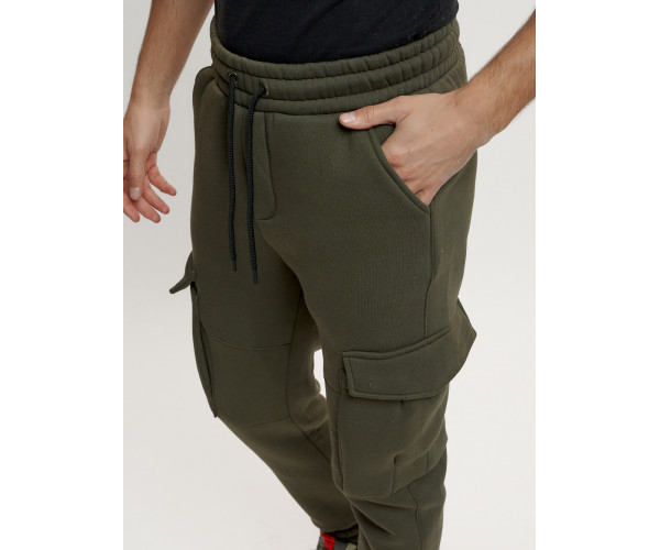 Брюки джоггеры с начесом мужские зимние цвета хаки 1095Kh