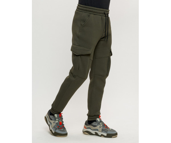 Брюки джоггеры с начесом мужские зимние цвета хаки 1095Kh