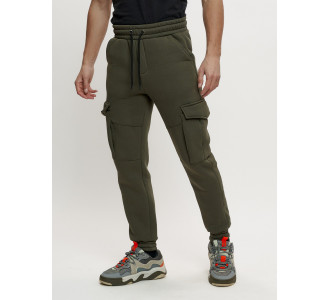 Брюки джоггеры с начесом мужские зимние цвета хаки 1095Kh