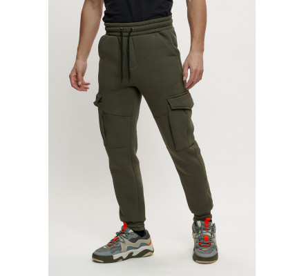 Брюки джоггеры с начесом мужские зимние цвета хаки 1095Kh