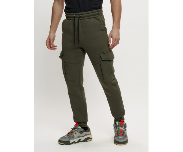 Брюки джоггеры с начесом мужские зимние цвета хаки 1095Kh