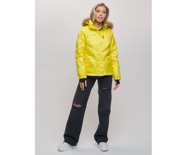 Пуховик еврозима с мехом Valianly желтого цвета 22107J