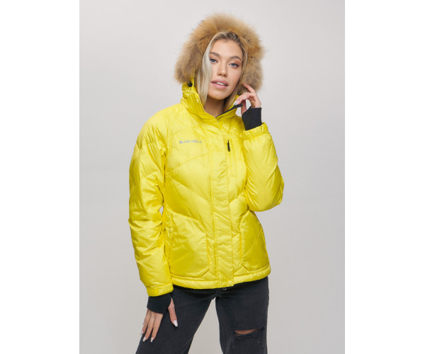 Пуховик еврозима с мехом Valianly желтого цвета 22107J