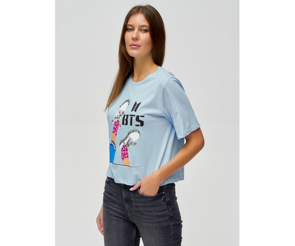 Топ футболка женская голубого цвета 15008Gl