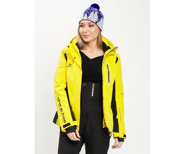 Горнолыжная куртка женская желтого цвета 77034J