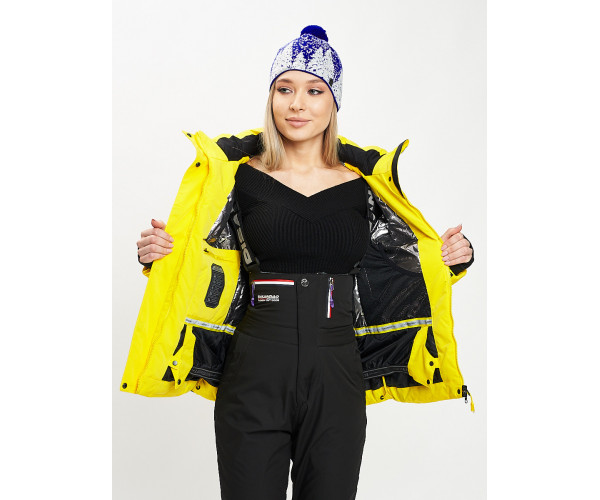 Горнолыжная куртка женская желтого цвета 77034J