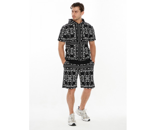 Костюм шорты и футболка оверсайз черного цвета 9168Ch