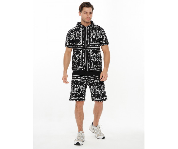 Костюм шорты и футболка оверсайз черного цвета 9168Ch