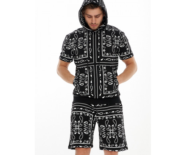 Костюм шорты и футболка оверсайз черного цвета 9168Ch