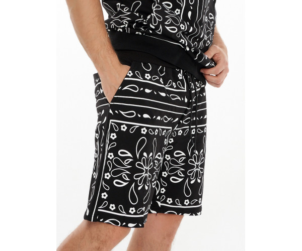 Костюм шорты и футболка оверсайз черного цвета 9168Ch