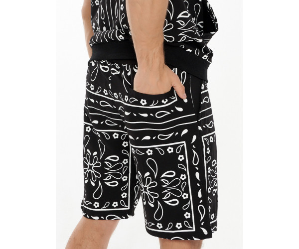 Костюм шорты и футболка оверсайз черного цвета 9168Ch