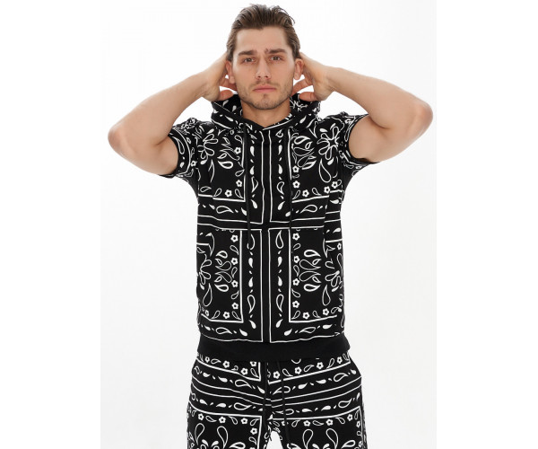 Костюм шорты и футболка оверсайз черного цвета 9168Ch