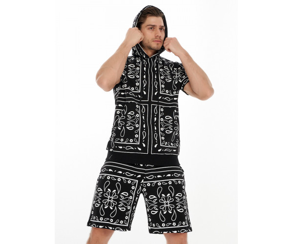 Костюм шорты и футболка оверсайз черного цвета 9168Ch