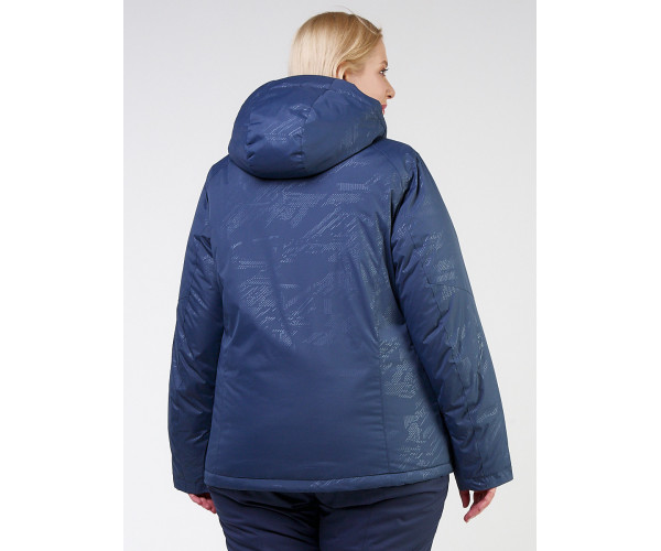 Женский зимний костюм горнолыжный большого размера темно-синего цвета 021982TS