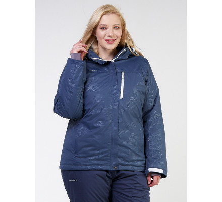 Женская зимняя горнолыжная куртка большого размера темно-синего цвета 21982TS