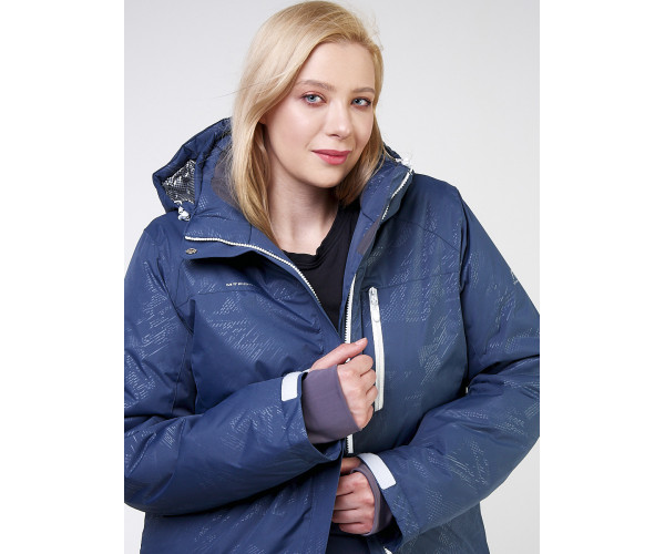 Женский зимний костюм горнолыжный большого размера темно-синего цвета 021982TS