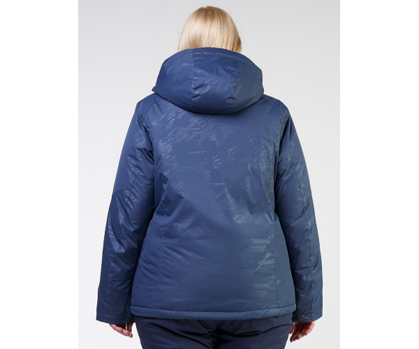 Женская зимняя горнолыжная куртка большого размера темно-синего цвета 21982TS