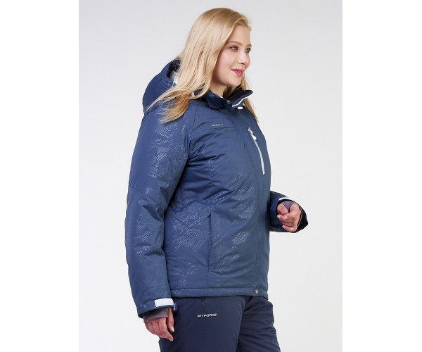 Женская зимняя горнолыжная куртка большого размера темно-синего цвета 21982TS