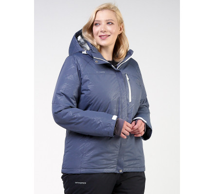 Женская зимняя горнолыжная куртка большого размера синего цвета 21982S