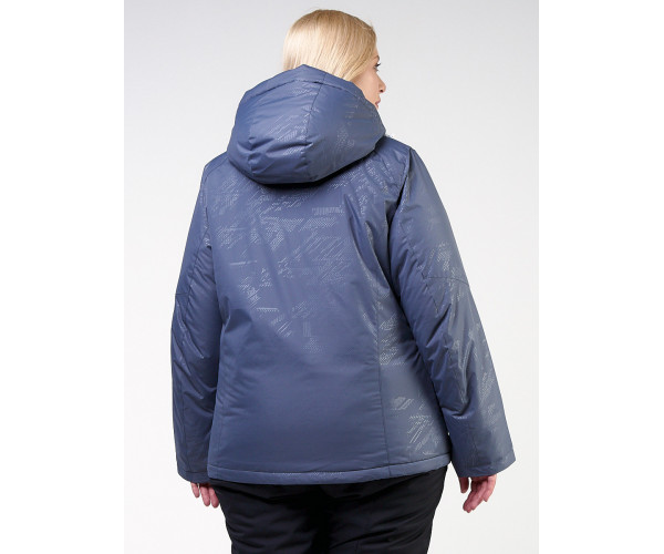 Женская зимняя горнолыжная куртка большого размера синего цвета 21982S