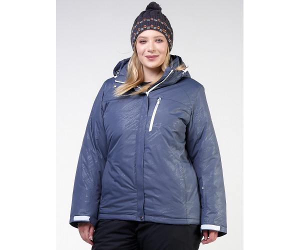 Женская зимняя горнолыжная куртка большого размера синего цвета 21982S