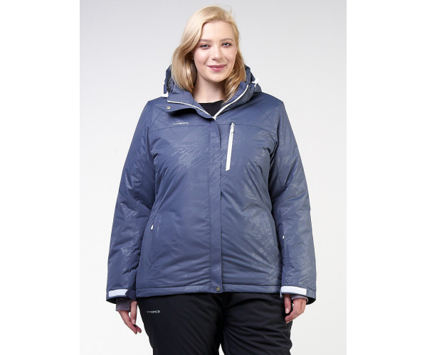 Женская зимняя горнолыжная куртка большого размера синего цвета 21982S