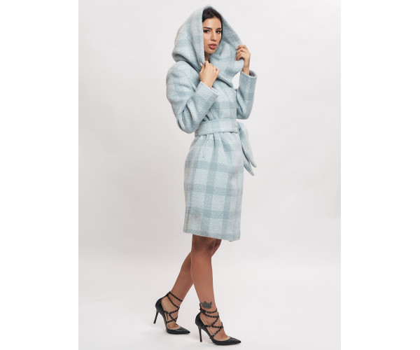 Пальто зимнее женское голубого цвета 4017Gl