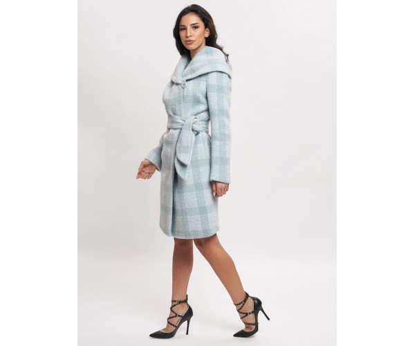 Пальто зимнее женское голубого цвета 4017Gl