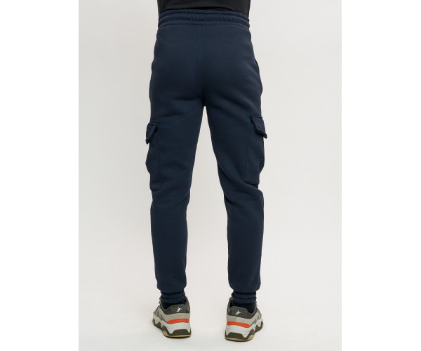Брюки джоггеры с начесом мужские зимние темно-синего цвета 1095TS