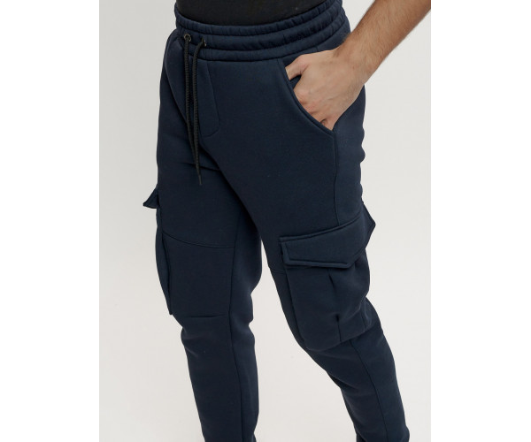Брюки джоггеры с начесом мужские зимние темно-синего цвета 1095TS