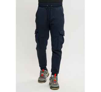 Брюки джоггеры с начесом мужские зимние темно-синего цвета 1095TS