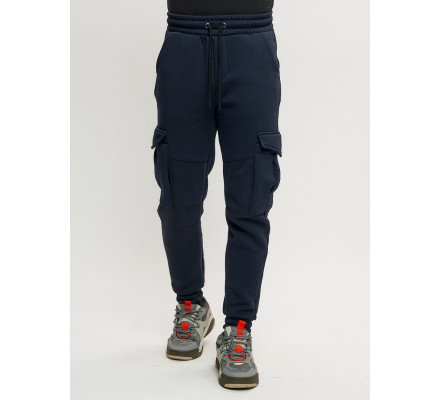 Брюки джоггеры с начесом мужские зимние темно-синего цвета 1095TS
