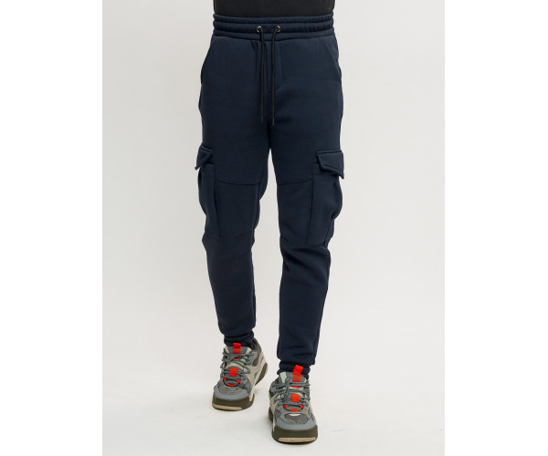 Брюки джоггеры с начесом мужские зимние темно-синего цвета 1095TS