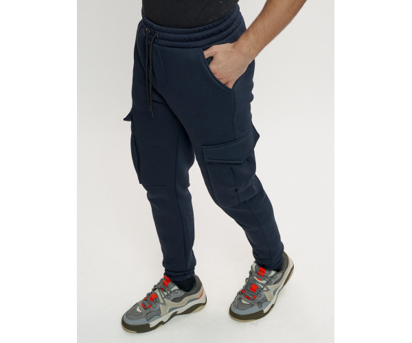 Брюки джоггеры с начесом мужские зимние темно-синего цвета 1095TS