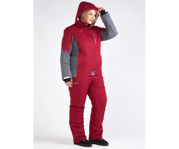 Женский зимний костюм горнолыжный большого размера бордового цвета 01934Bo