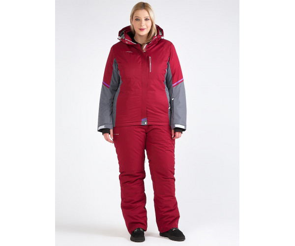 Женский зимний костюм горнолыжный большого размера бордового цвета 01934Bo