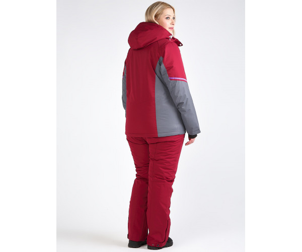 Женский зимний костюм горнолыжный большого размера бордового цвета 01934Bo