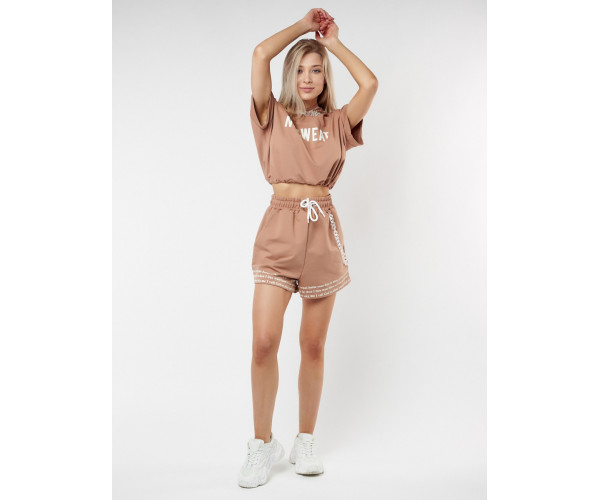 Костюм шорты и топ коричневого цвета 21117K