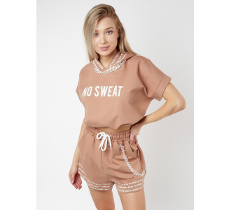 Костюм шорты и топ коричневого цвета 21117K