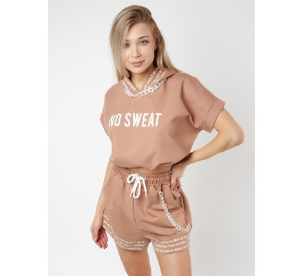 Костюм шорты и топ коричневого цвета 21117K