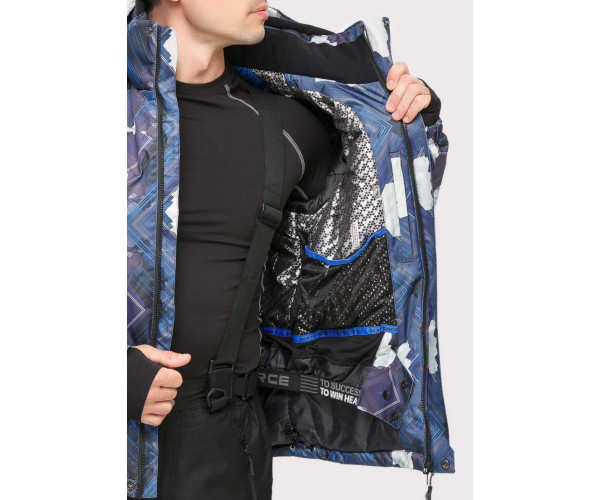 Мужская зимняя горнолыжная куртка утепленная темно-синего цвета 18108TS