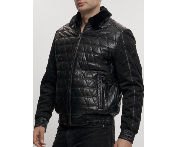 Классическая куртка кожанные мужская черного цвета 2499Ch