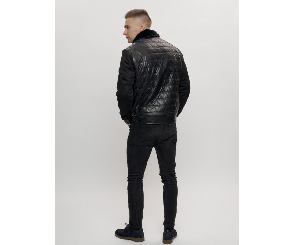 Классическая куртка кожанные мужская черного цвета 2499Ch