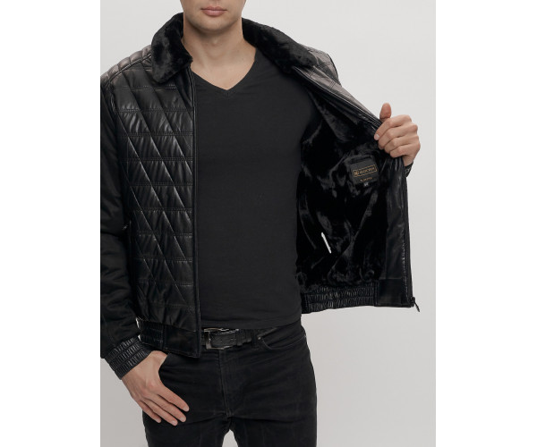Классическая куртка кожанные мужская черного цвета 2499Ch