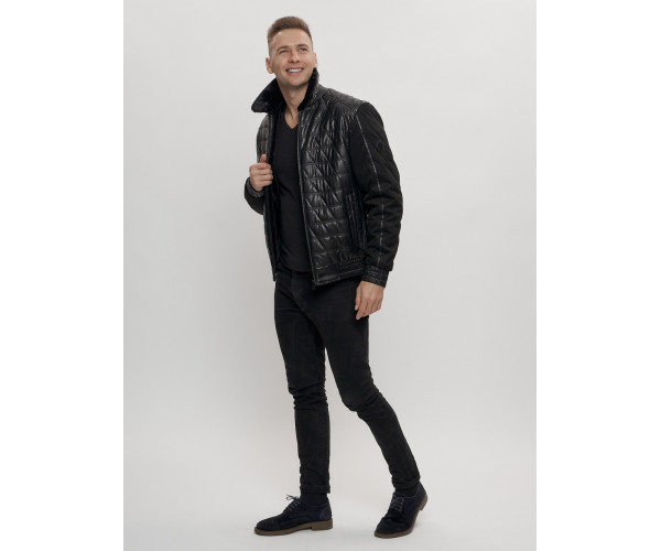 Классическая куртка кожанные мужская черного цвета 2499Ch