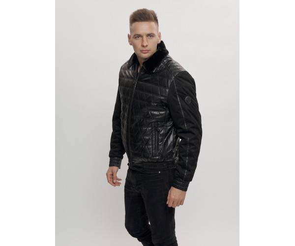 Классическая куртка кожанные мужская черного цвета 2499Ch