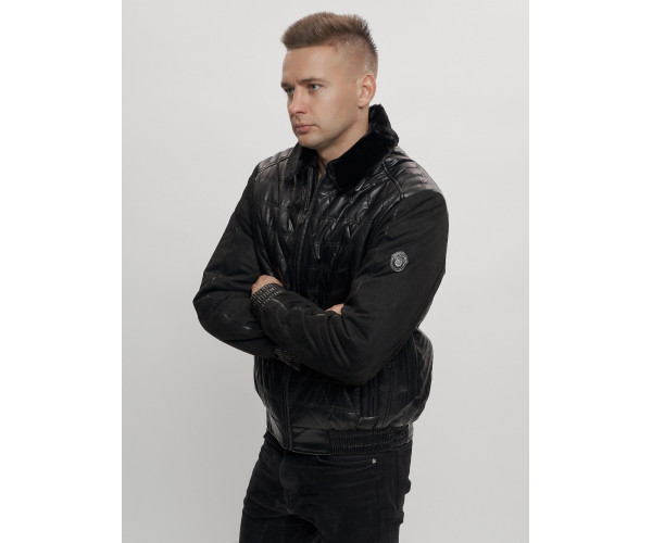 Классическая куртка кожанные мужская черного цвета 2499Ch
