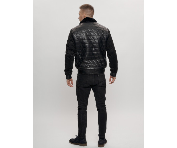 Классическая куртка кожанные мужская черного цвета 2499Ch